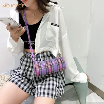 

Creative Design Cylinder Shaped Crossbody Bags Women Classic Texture Chic Plaid Casual Female Small Shoulder Pouch