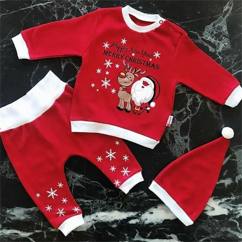 Emmababy 3 предмета Рождественская Одежда для новорожденных мальчиков и девочек топы