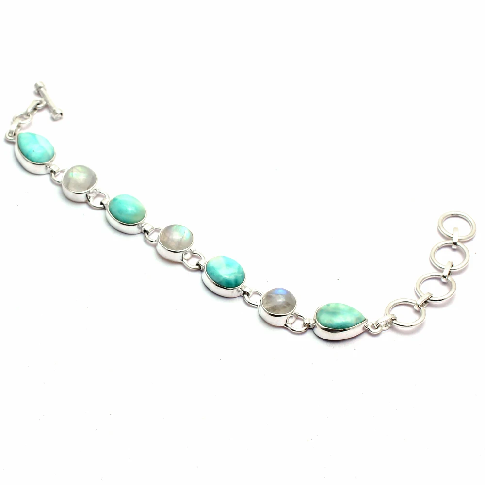 

Genuine Larimar + Moonstone Bracelet 925 Sterling Silver, 19 cm, 2SBR0126