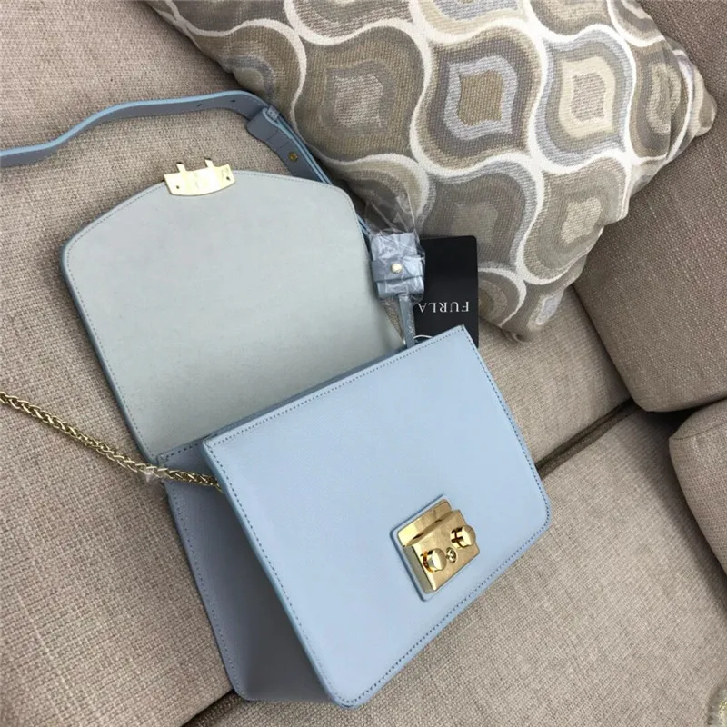Оригинальные женские сумки FURLA, высококачественные женские меховые кожаные сумки дымчатого синего цвета, размер 25 см x 9 см x 17 см