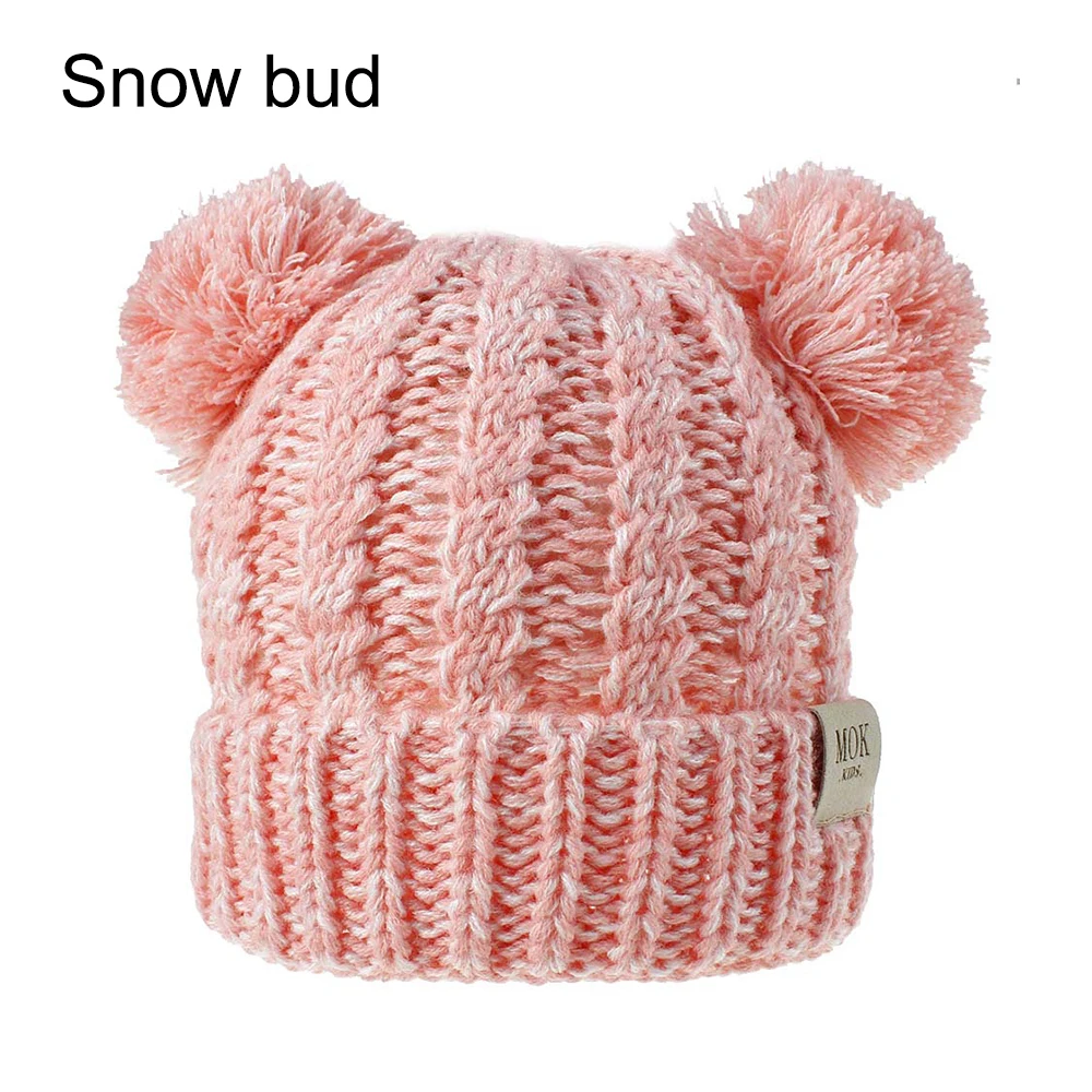 Snow bud Милая детская зимняя шапка для мальчиков и девочек, мягкие теплые вязаные с помпоном, Шапка-бини, милая детская вязаная шапка с помпоном, лыжная шапка, теплая шапка - Цвет: Snow bud