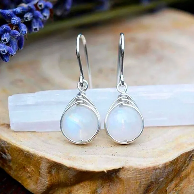 Female Moonstone Drop Dangle Earrings For Women Bridal Wedding Earring