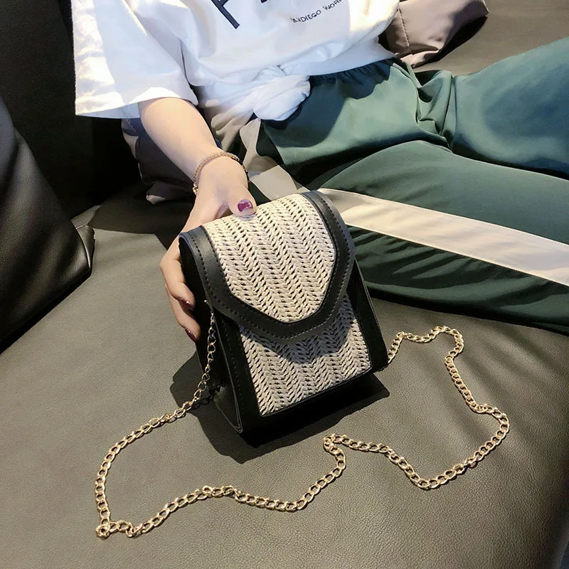 

2019 New Style INS Summer Square Sling Bag Hide Substance Mixed Colors Straw Bag Shoulder Women's