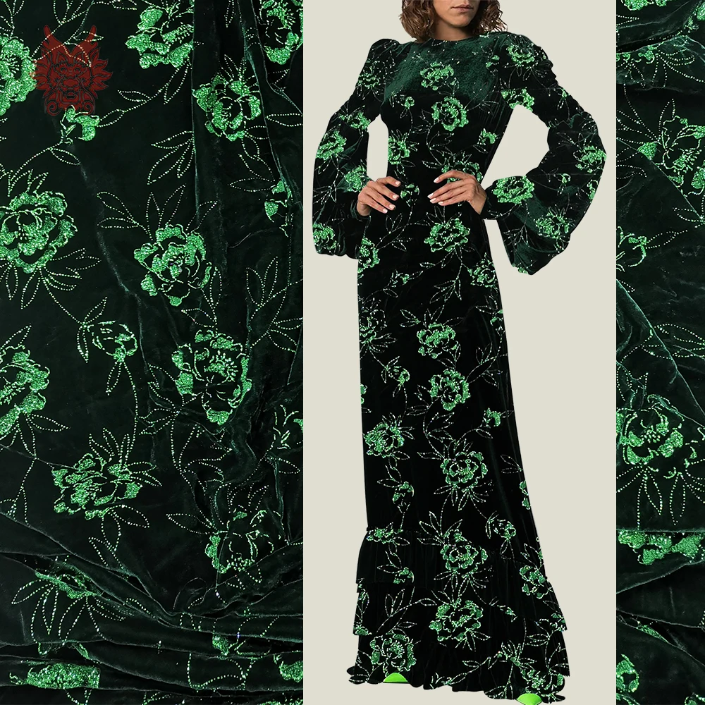 Чистый шелк нижняя часть с бархатной тканью для платья Роскошные Цветочные бронзовые темно-зеленые бархатные шелковые ткани tissu tecidos SP4475