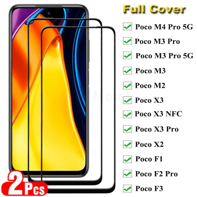 

2PCS Full Cover Tempered Glass For Xiaomi Poco M4 M3 Pro 5G M3 M2 9H Screen Protector For Xiaomi Poco X2 X3 NFC Pro F1 F2 Pro F3