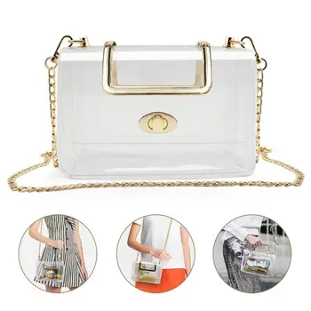 

Women Ladies Fashion Transparent Turn Lock Chain Crossbody Shoulder Bag Clutch
