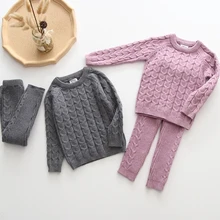 Одежда для маленьких девочек комплекты одежды для мальчиков осенне-зимний свитер+ штаны комплект из 2 предметов, вязаные спортивные костюмы для маленьких мальчиков и девочек, костюм для мальчиков