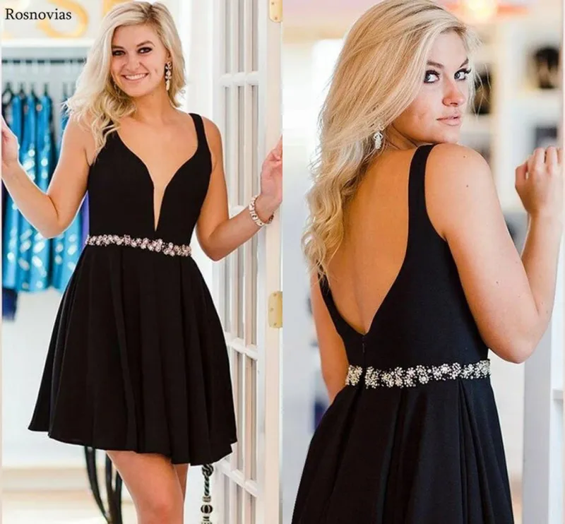 

Black Short Graduation Dresses With Peplum 2019 Deep V Neck Backless Prom Party Gowns Vestidos Mini Homecoming Dresses Cheap