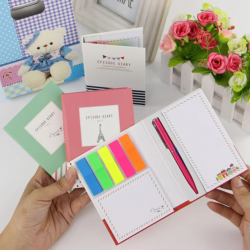 

Creative Hardcover Notepad Sticky Notes Kawaii Stationery Diary Notebook and Pen Office School Supplies 1 PC