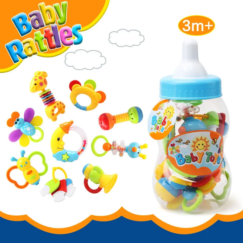 Newborn Bottle Rattle Toys 9 Pcs/Set Baby Puzzle Hand Bell Toy Set For 0-3 Years old Infant Early Educational Wrist |