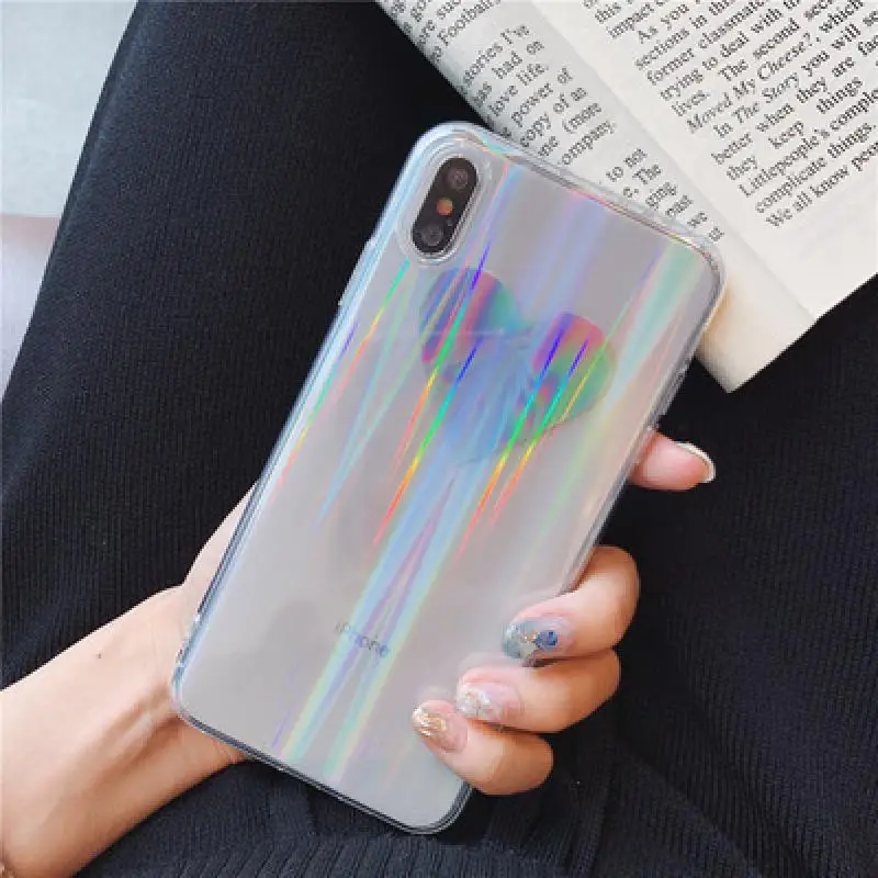 

Phone Case Laser Soft Cover For iPhone 6 S 7 8 Plus X XS MAX XR Case Cartoon Bear Glitter Heart Bag