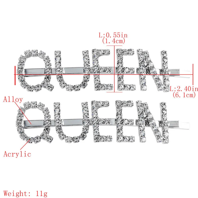 Горячая Мода 2 шт. буквы королева слово горный хрусталь кристалл заколка для волос ручка заколки для волос, волосы заколки заколка аксессуары для волос