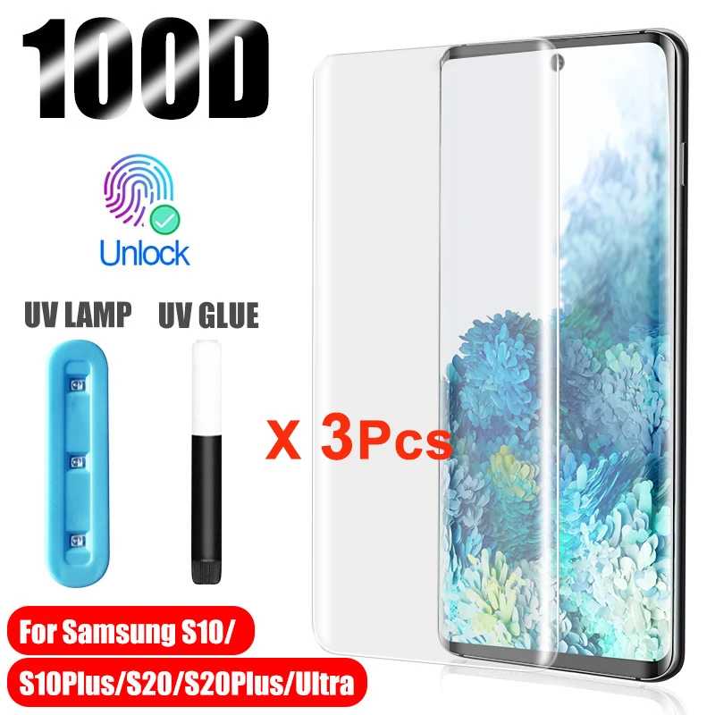 3Pcs UV Tempered Glass For Samsung Galaxy S20 S10 S9 S8 Plus S10e Liquid Screen Protector Film Note 8 9 10 20 | Мобильные телефоны