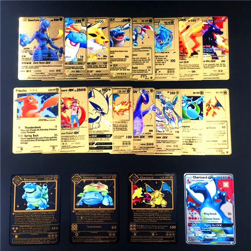 

Pokemon Metal Card Game Anime Battle Card Gold Charizard Pikachu Collection Card Action Figure Model Child Toy Gift