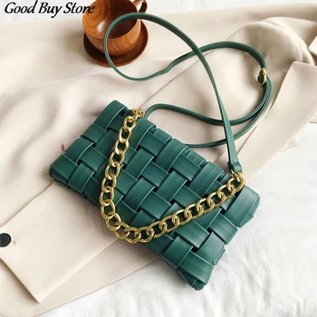 

Weave Flap Bags Square Crossbody Bag Luxury Brand Leather Women Designer Handbag Chains Shoulder Messenger Bags Office Purse