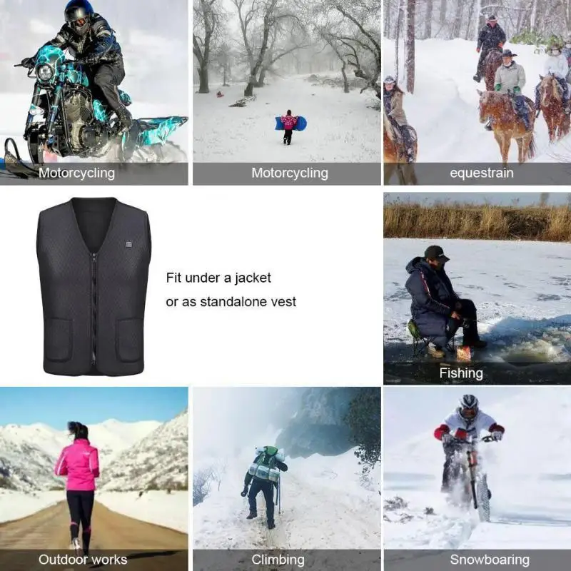  Outdoor USB Infrared Electric Heating Vest Men Women Winter Warm Heated Waistcoat Thermal Skiing Hi