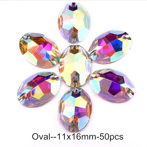 Resin All Shapes Crystal AB Round Sew On Rhinestones Flatback стразы Sewing Rhinestone Wedding Dress F0178 - Цвет: 11x16mm-50PCS