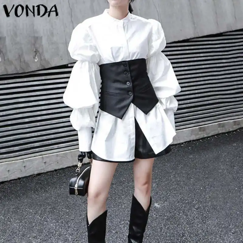 Office Shirts Women Vintage Long lantern Sleeve Lapel Collar Party Shirts VONDA 2020 Casual Blouse Plus Size Blusas Femininas Office Shirts Women Vintage Long lantern Sleeve Lapel Collar Party Shirts VONDA 2020 Casual Blouse Plus Size Blusas Femininas