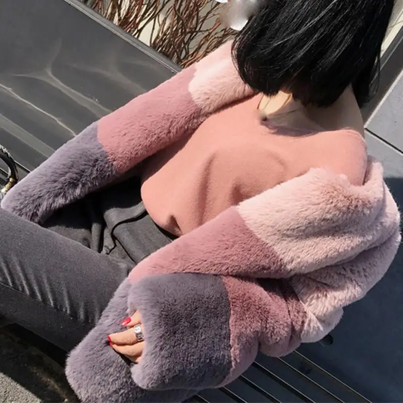 Теплые зимние женские куртки из искусственного меха повседневные короткие пальто с длинным рукавом Топы толстые теплые меховые Мягкие плюшевые меховые пальто в полоску