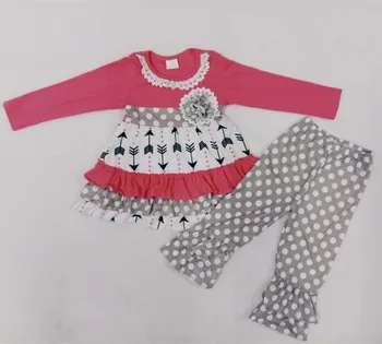 

Baby girls watermelon long sleeve arrow tunic polka dots ruffle pants sets flower outfits clothing sets RTS ruffle clothes