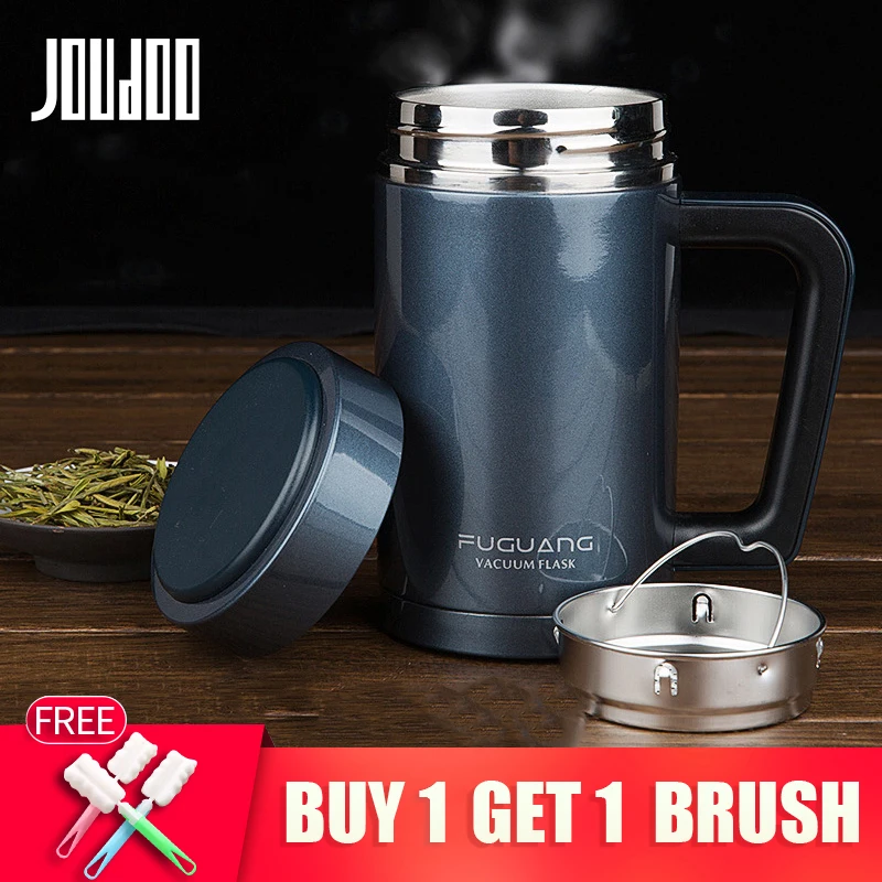 

JOUDOO 480ML Vacuum Flask Thermos Office Drinkware Stainless Steel Thermal Insulated Cup with Plastic Handle Filter Tea Mug 35