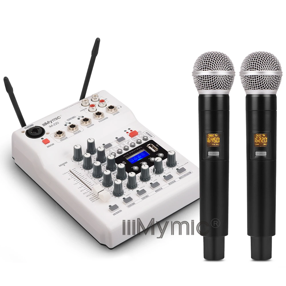 IiiMymic аудио DJ микшер KTV Микрофон Моно USB AUX вход 2 канала ручной UHF беспроводной микрофон 48 В фантомное питание для KTV