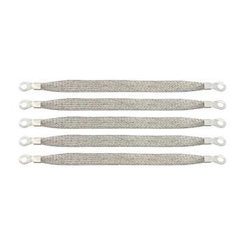 

5 piece 8" x 1/2" Braided Ground Straps Tinned Copper (1/4" Ring to 1/4" Ring)-