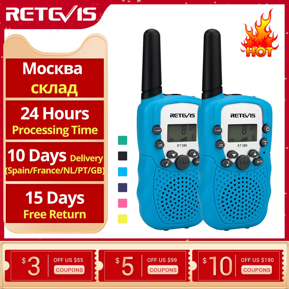 RETEVIS-walkie-talkie RT388 para niños y niñas, radio, juguetes de regalo de cumpleaños, rango de 100-800M, 2 uds.