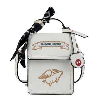 

Fashion Women Messenger Bags Pig Embroidery Shoulder Bags For Women 2020 Scarf Bow Luxury Handbag Crossbody Designer