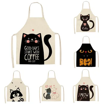 

1Pcs Kitchen Apron Cute Cartoon Cat Printed Sleeveless Cotton Linen Aprons for Home Cleaning Tools 53*65cm Kitchen Supplies