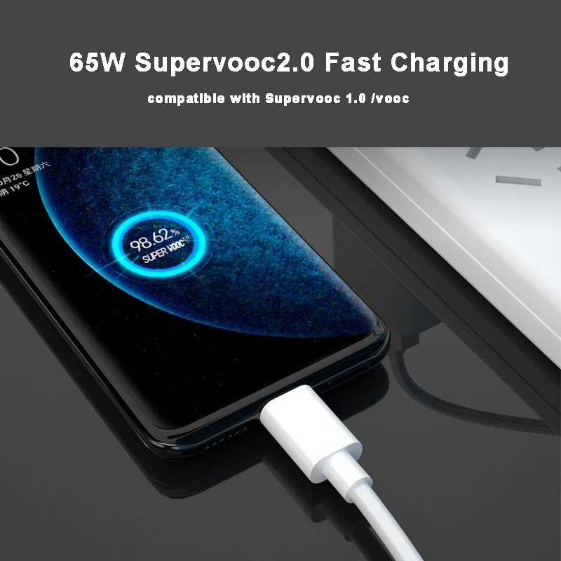 65W Supervooc 2.0 + 25W PD PPS Fast Car Charger For iPhone 13 Samsung S21 OPPO Find X2 Pro Reno 4 3 Realme 8 7 6 Pro USB-C Cable