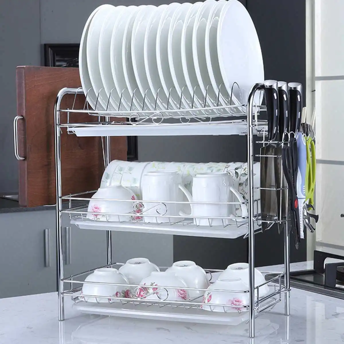 

2/3 Tiers Dish Drainer Holder Metal Drying Rack Basket Bowl Dish Draining Shelf Dryer Tray Holder Kitchen Sink Organizer Home