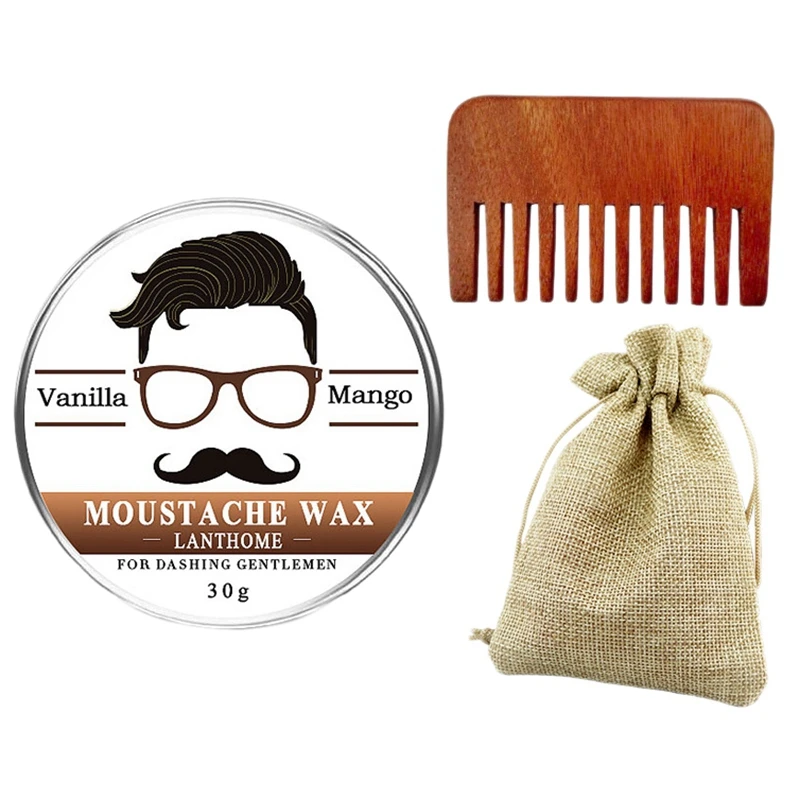 

LANTHOME 3Pc/Set Men Beard Balm Beard Growth Gel Mustache Wax for Beeswax Moisturizing Beard Wax with Bag Moustache Comb