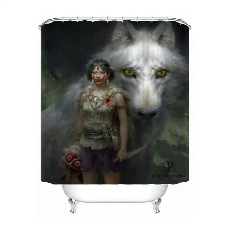 Shower Curtain Индивидуальная фигурка Принцесса Мононоке Водонепроницаемая занавеска для душа домашняя Ванна Ванная комната крючки полиэстер ткань разные размеры#180421-Sina-07 - Цвет: Shower Curtain