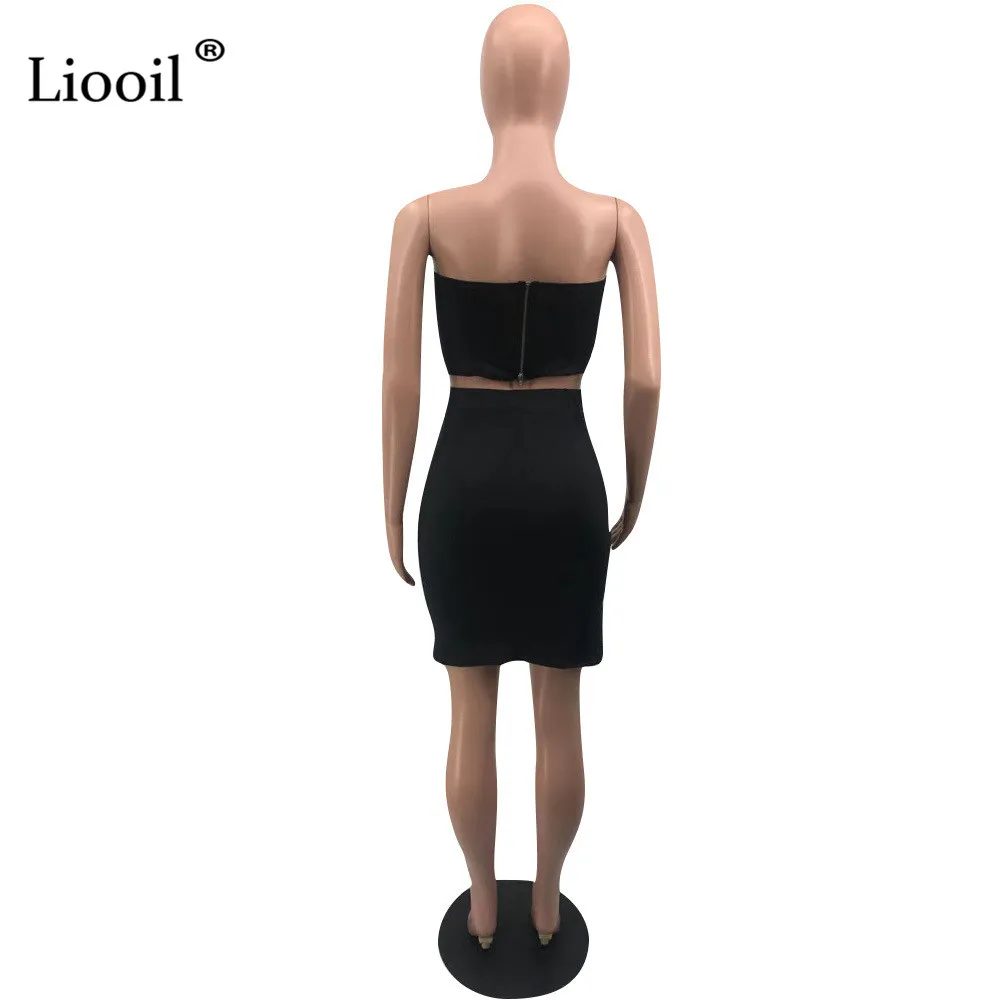 Liooil из двух частей сексуальный без бретелек разрез Bodycon мини платье без рукавов выдалбливают черный бесшовная плотно прилегающая юбка платья женские вечерние ночной клуб