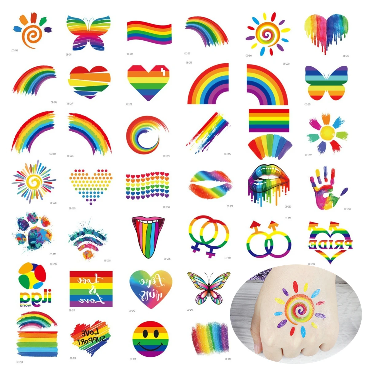 Autocollant De Tatouage A Rayures Arc En Ciel 40 Pieces Decorations De Fete D Anniversaire Pour Enfants Levres Du Soleil Cœur Pate De Tatouage Joli Art Corporel Fournitures De Mariage Aliexpress