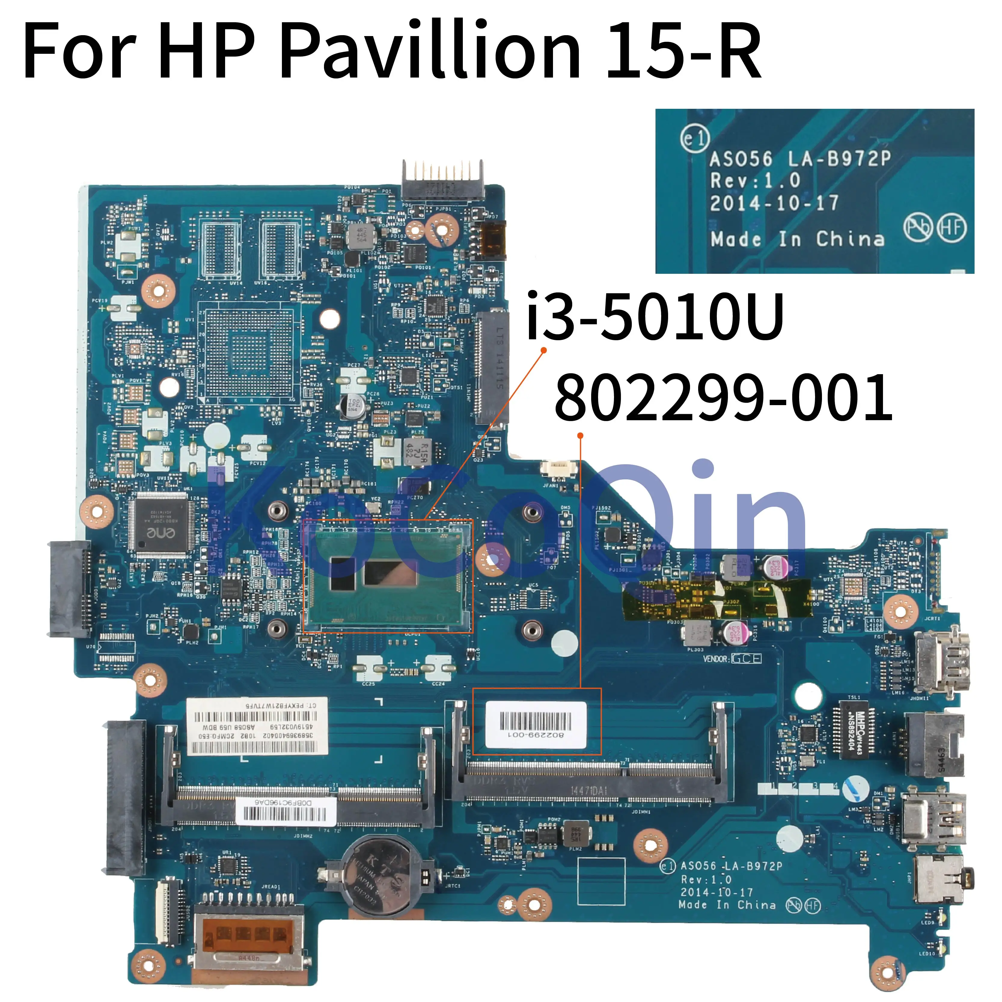  KoCoQin Laptop motherboard For HP Pavillion 15-R 250 G3 Core I3-5010U SR23Z Mainboard AS056 LA-B972
