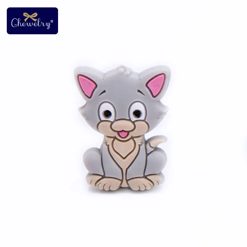 3pc Cat Gray 3 шт Силиконовые бусы для прорезывания зубов детские товары грызун животное панда детский Прорезыватель DIY для соски подвеска на цепочке-ожерелье жевательная - Цвет: 3pc Cat Gray