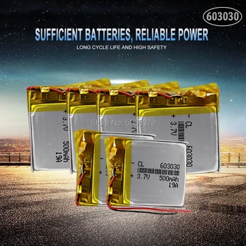 

10pcs 500mAh 3.7V rechargeable battery 603030 li polymer lithium battery for MP3 MP4 GPS DVD recorder e-book camera power bank