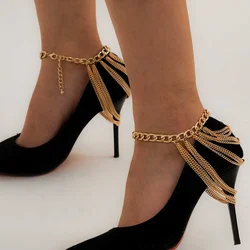NEW 2022 Multi Layered Link Chain Tassel Bracelets Anklets for Women Punk Gold Color Anklets On Foot Barefoot Sandals Jewelry