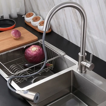 

43cm Rotatable Pull-out Stainless Steel Faucets Household Polishing Mixer Tap Multifunction Water Tap Kitchen Faucet