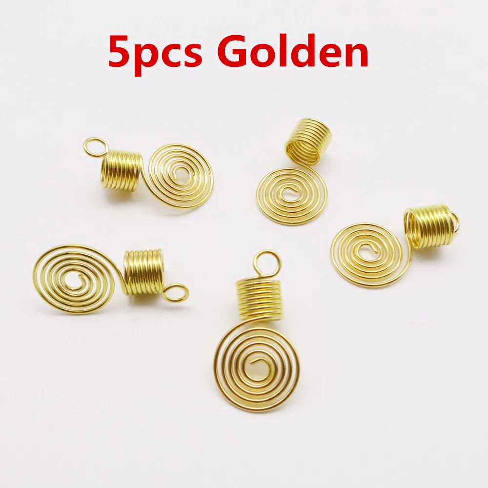 5pcs Golden 5 шт.-10 шт. Золотые/серебряные спиральные пружины для волос плетеные бусины дреды трубчатые кольца манжеты зажимы для волос Подвески Аксессуары для наращивания - Цвет: 5pcs Golden