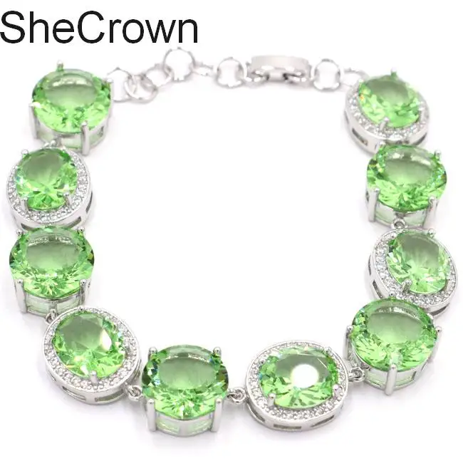 

13x13mm Deluxe Green Tsavorite Garnet White Cubic Zirconia Woman's Party Silver Bracelet 7.0-7.5in "