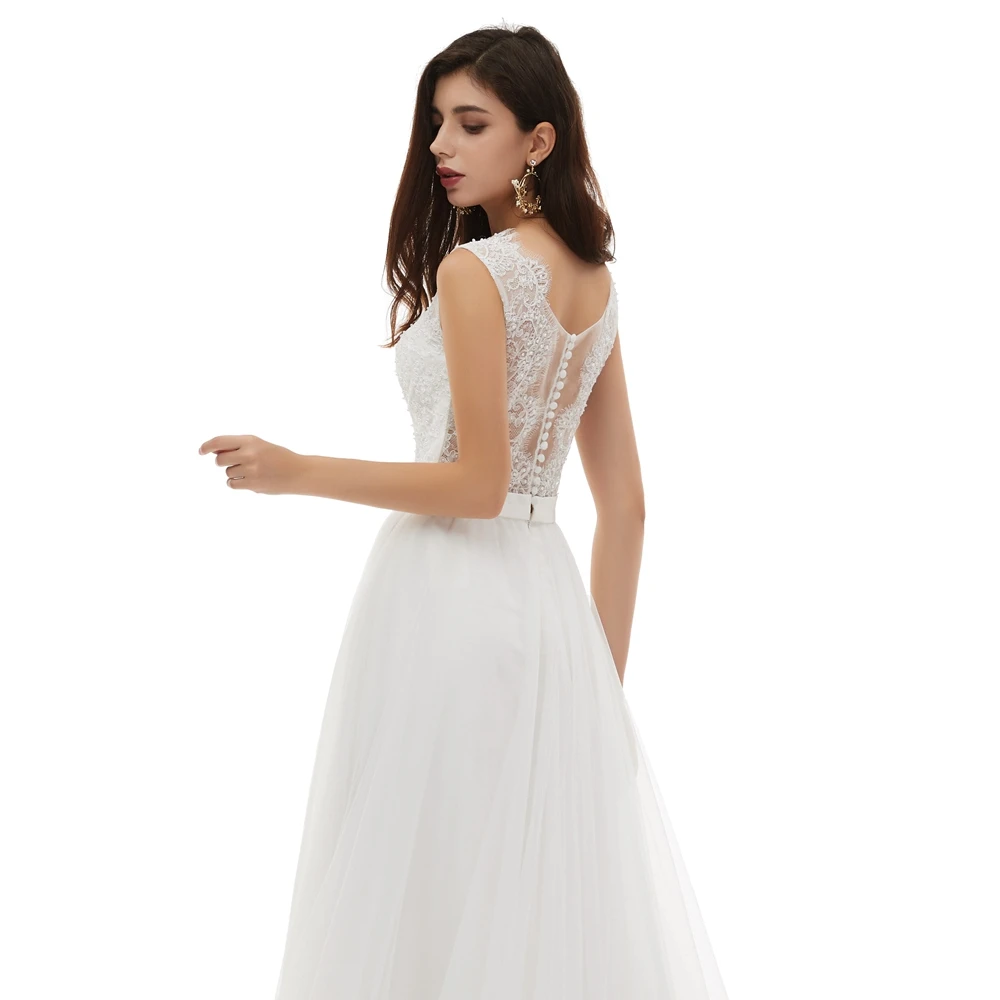 Свадебные платья трапециевидной формы без рукавов с глубоким вырезом, богемное кружевное платье с бусинами и жемчужинами, элегантные свадебные платья, vestido de noiva trouwjurk
