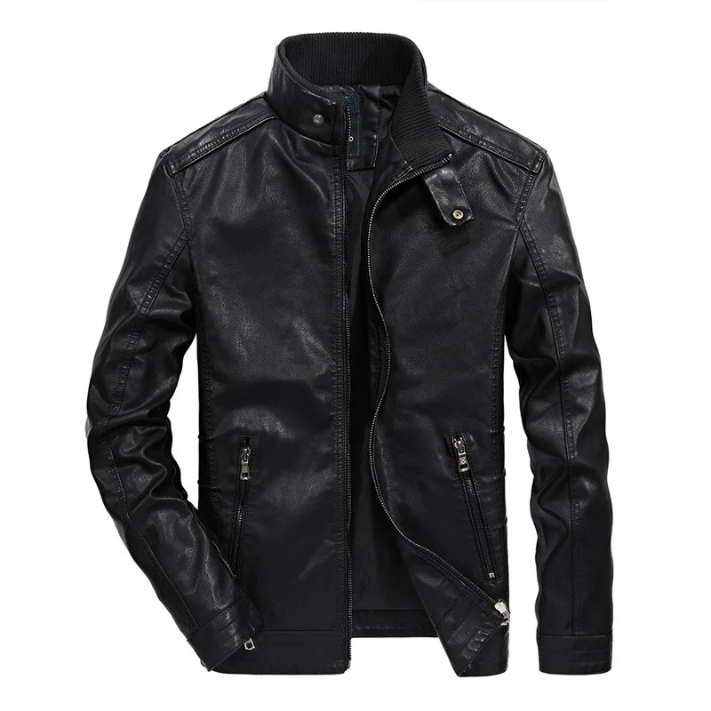 

Men's Wear Men Pu Leather Coat Short Money Collar Youth Locomotive Leather Jacket
