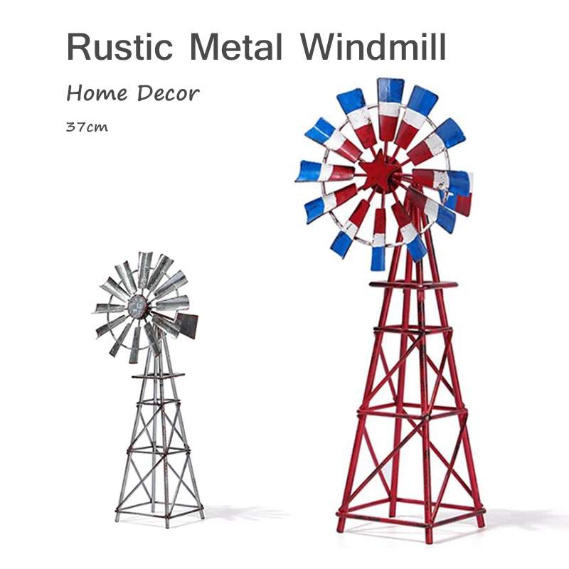 

2Colors Metal Windmill Wind Spin ner Rustic Art Rust Sculpture Ornament Home Garden Office Room Home Furnishing Desktop Model