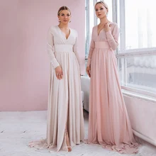 

Floor Length Chiffon Evening Dresses For Woman 2021 New Summer Prom Party Gown Sexy Slit Robes De Soirée A Line V Neck Skirt