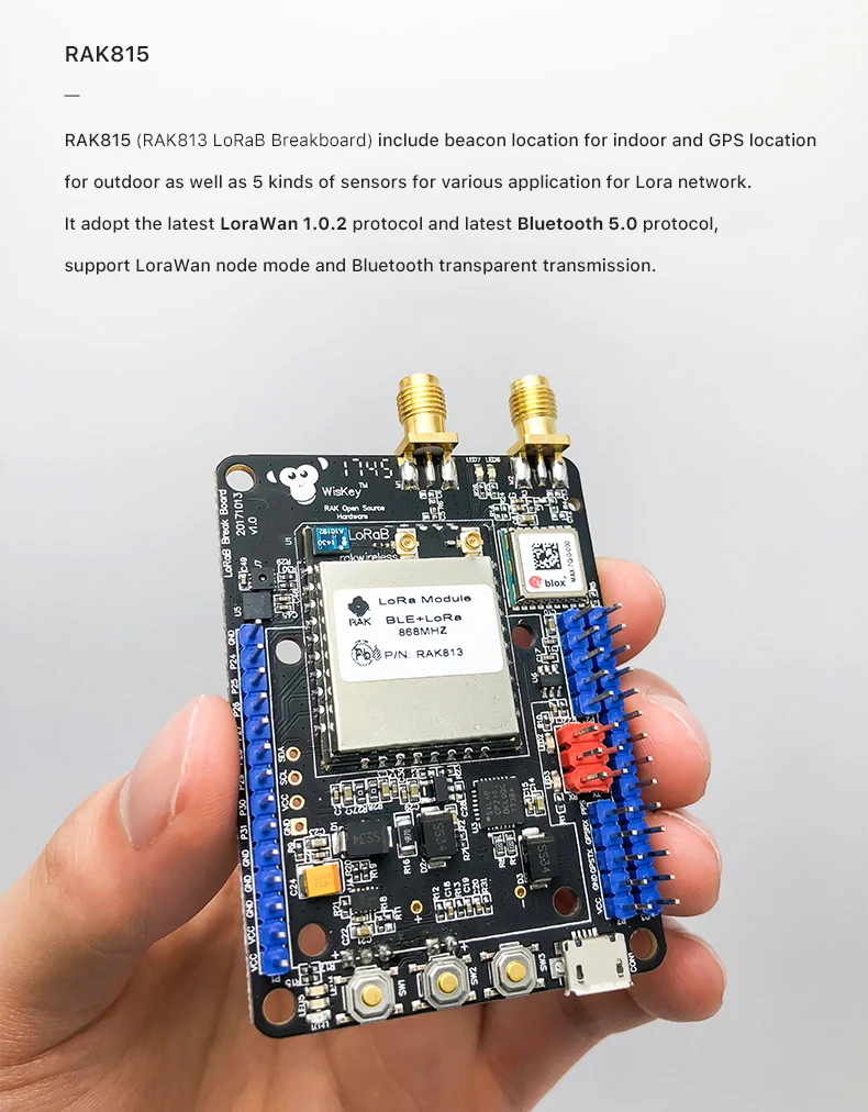 RAK LoRa RAK815 Гибридный трекер местоположения, RAKwireless Lora RAK Bluetooth Маяк gps трекер LoRaWAN, RAK813 брейк