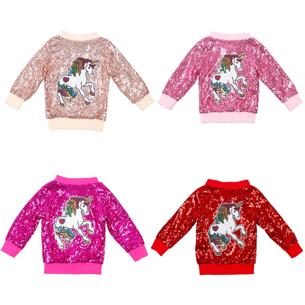 Розовая куртка с единорогом для маленьких девочек; пальто с пайетками; золотая толстовка с капюшоном для малышей; цвет радуги; вечерние блестящие куртки для детей; подарок на Рождество и день рождения