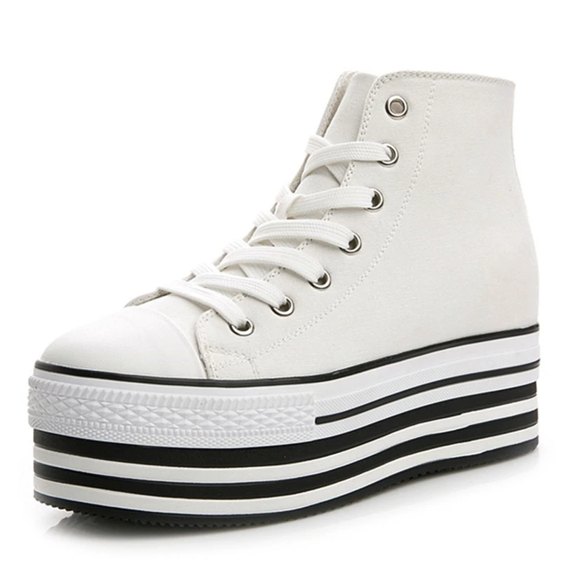 Chunky Sneakers Platform Women Fashion Lace-up High-top Wedge Shoes For 2019 New Canvas Thick Bottom Heeled | Обувь